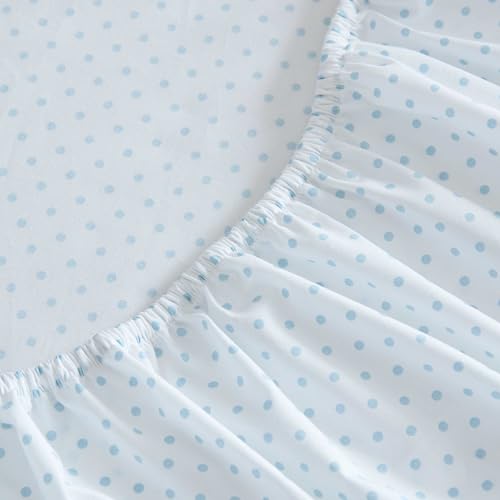 Image of Martha Stewart - Full Size Sheets Set, Crisp & Tailored Cooling Sheets with a Naturally Smooth Cotton Percale Lightweight Feel - Bed Sheets with Matching Pillowcases & Fitted Sheet (Polka Dot Blue)