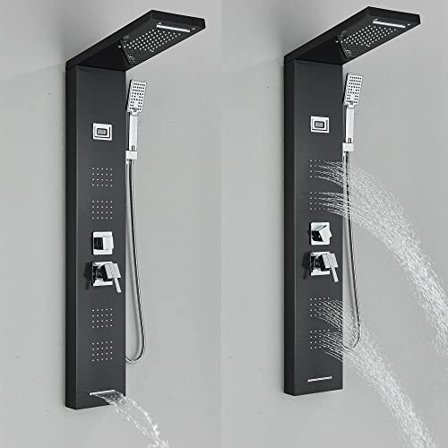 Black Shower Panel Tower Massage Body Jets System Rain Waterfall Mixer Hand Shower miniatura 4