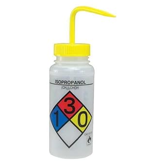SP Bel-Art Safety-Labeled 4-Color Isopropanol Wide-Mouth Wash Bottles; 500ml (16oz), Polyethylene w/Yellow Polypropylene Cap Rinse Bottle (F11716-0008) (Pack of 4) Made in USA