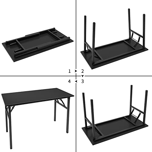 Image of Need Office Computer Desk 47.2x23.6 in Sturdy Folding Laptop Table Black | Black Frame Writing Gaming Work Table /Foldable Home Office Desk /Sewing Table, No Assembly Required