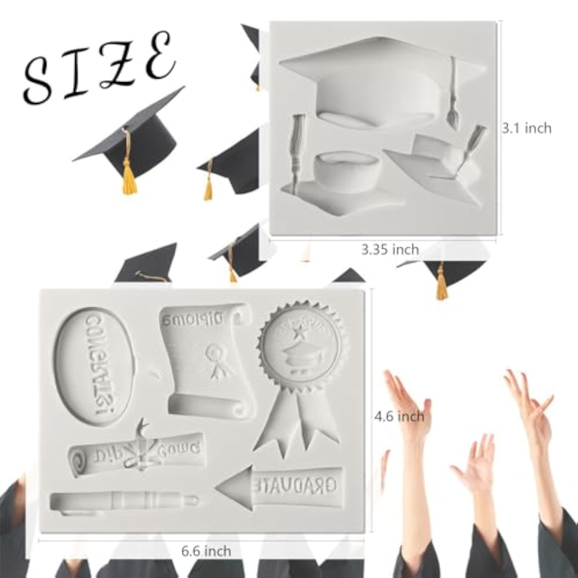 Graduation Set Mold, Doctoral Cap Silicone Mold