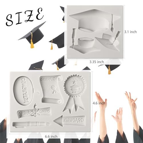 Image of Sakolla Graduation Fondant Molds Silicone Doctoral Cap Diploma Chocolate Candy Molds Congrats Grad Congratulations Mould Cake Toppers Party Decorations for 2026 Graduation Celebration