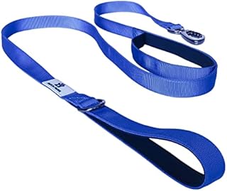 Patch Paws Double Handle Dog Lead with Carabiner clip & lock safety lead | Strong Dog Training lead Walking leash with Anti-pull | 6ft Dual Handles Traffic Lead | For large dogs and medium dogs (Blue)