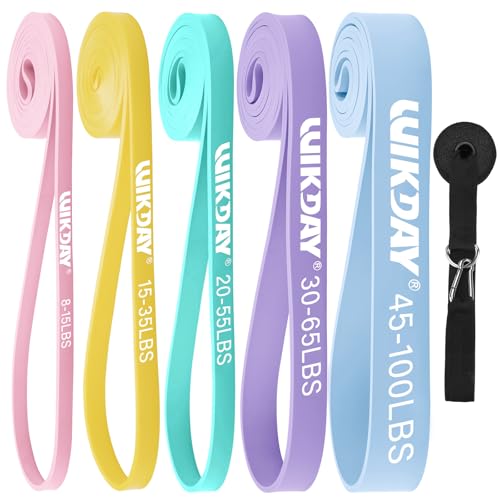 Image of WIKDAY Resistance Bands, Pull Up Bands, Workout Bands for Exercise, Thick Heavy Resistance Band Set with Door Anchor, Elastic Bands for Body Stretching, Training at Home /Gym for Men & Women