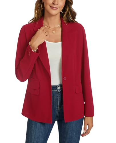 MINTLIMIT Women's Red Blazer Long Sleeve Lapel Button Open Front Blazer Suit Work Office Casual Outfits Jacket with Pockets4