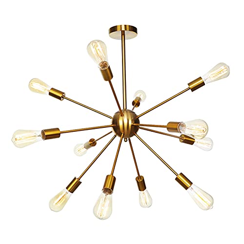 Lustre Spoutnik Doré 9 Lumières Plafonnier Suspendu Moderne Luminaire Salon