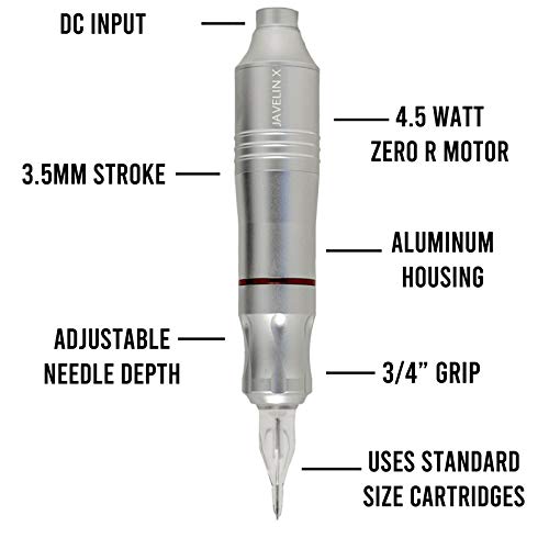 Javelin X Tattoo Pen & Permanent makeup Rotary Machine Cartridge Liner Shader (Smooth Silver)