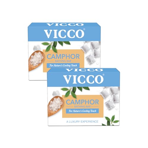 Image of Vicco Camphor Bathing Bar | Bathing Soap for Sooothing, Moisturizing, Hydrating and Skin Brightening | Suitable for All Skin Types | Men and Women, 100 gm Each Pack of 2