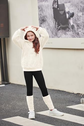 Arshiner Mädchen Bekleidungssets Winter Fleece Hoodie mit Leggings Set Warm Kuschelig Kleidung Zweiteilig Outfits für Kinder 9-10 Jahre