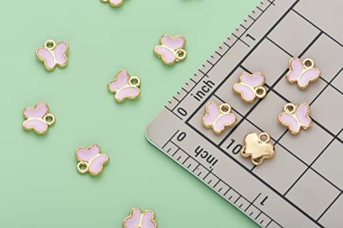 Image of Pack of 80 Butterfly Pink Enamel Charms Gold Plated Colored Pendants Hawaii Style Accessories for Necklace Bracelet Jewelry Making DIY Crafting