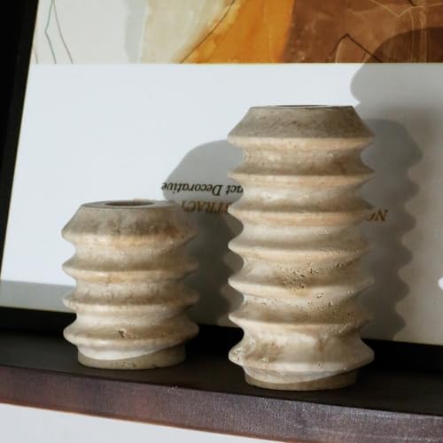 Duanyan BEIGE TRAVERTINE Set Of 2 Premium Marble Natural Travertine Stone Candlestick Holder thumb #6