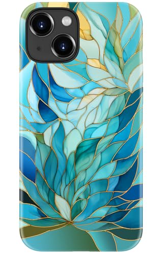 Image of Goodon for iPhone 14 Plus Case Cute - Wireless Charging Compatible - Dual-Layer Hard Shell + Silicone Cover - Protective Phone Case with Trendy Designs for Women - Blue Leaves Flower | Dual-Layer Hard Shell + Silicone, Slim Fit Protective Phone Cover with Wildflower Designs for Women Girls