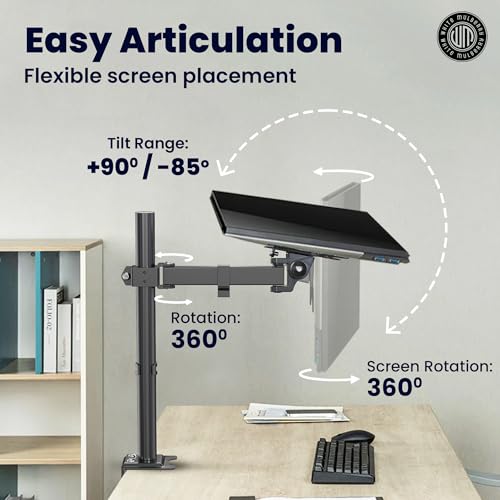 Image of White Mulberry |DIY| Height Adjustable Monitor Arm | Desk Mounted Stand for 15-32 Inch Monitor | 10Kg Screen Load | VESA 75X75 & 100X100 | Adjustable Metal Desk Monitor Mount - (Single Screen)