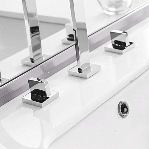 Robinetterie salle de bain 3 trous avec robinet lavabo carré laiton chrome double commande - 6
