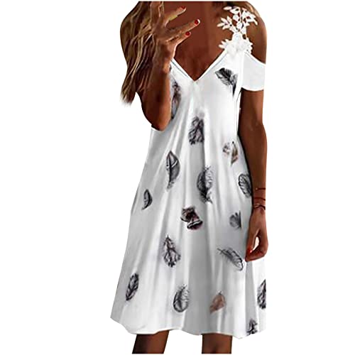 tsaChick Maxikleid Damen Sommer Minikleid Frauen Kleider Modisches abstraktes Druck Pulloverkleid Sommerkleid mit Trompetenärmeln und V Ausschnitt...