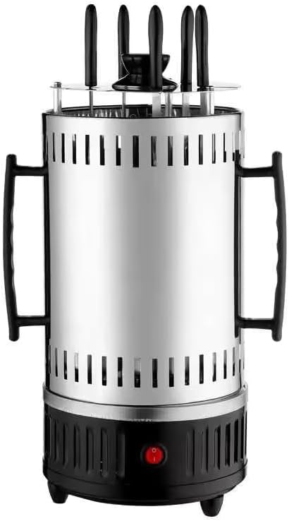 Electric Power Vertical Bbq Grill Broiler Bbq Grill Oven Automatic Rotating Barbecue Smokeless Oven Countertop Shawarma Machine With 5 Skewers Electric Grill Barbecue (Stainless Steel)