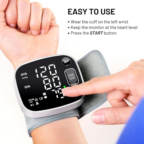 Blood Pressure Monitors for Home Use Rechargeable Blood Pressure Cuff Wrist Digital BP Machine with LED Backlit Display, Voice Broadcast, 240 Memory Storage for 2 Users with Carrying Case