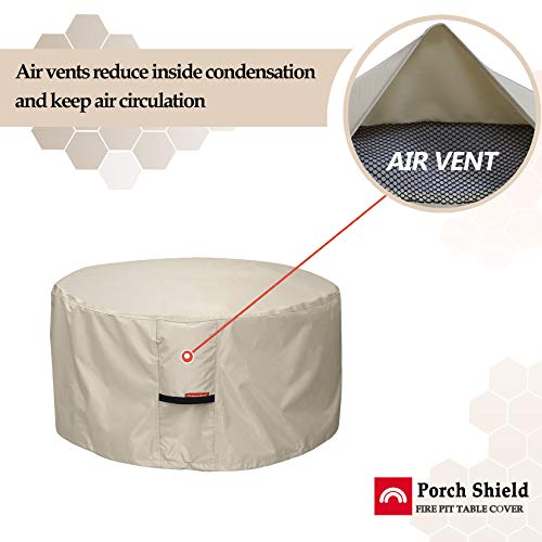 Porch Shield Fire Pit Cover - Waterproof 600D Heavy Duty Round Patio Fire Bowl Cover Beige - 32 Inch #TOP4