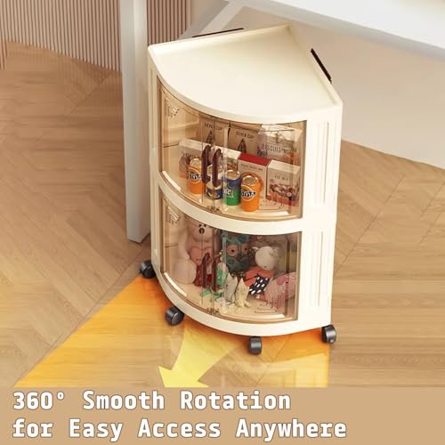 Image of House of Quirk Foldable Triangular Storage Cabinet with Wheels | Space Saving Corner Organizer | Portable Large Capacity Plastic Storage Box for Kitchen, Bathroom, Bedroom (3 Layer, Cream)