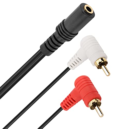 PNGKNYOCN 3.5mm to 2RCA Stereo Audio Y Cable?90 Degree RCA Male to 1/8 inch Female Audio Cord for TV,Smartphones,Tablets, Speakers,Home Theate and More(1.5M)