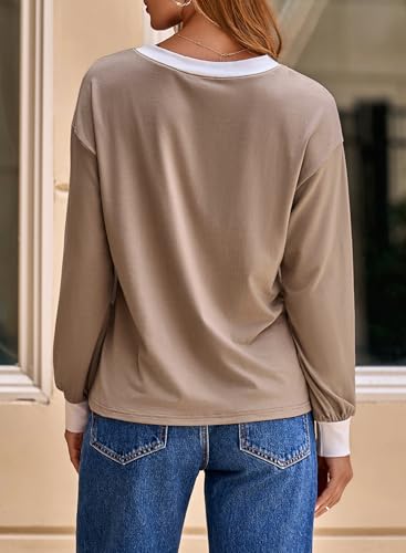 Dokotoo Womens Long Sleeve Tops Fall Tops Casual Soft V Neck Oversized T Shirts Clothes Fashion Outfits 20252