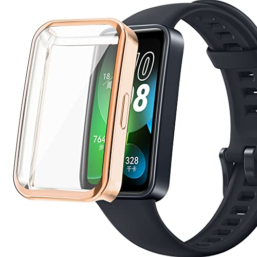 [Kicvbnco] Huawei Band 10/Huawei Band9/Huawei Band8 Case, Protective Case TPU All-Around Protective Case Soft TPU Case Watch Case Cover Bumper Frame for Huawei Band10/9/8（Rose Gold）