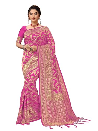Image of TRENDMALLS Women's Banarasi Silk Saree with Unstitched Blouse Piece