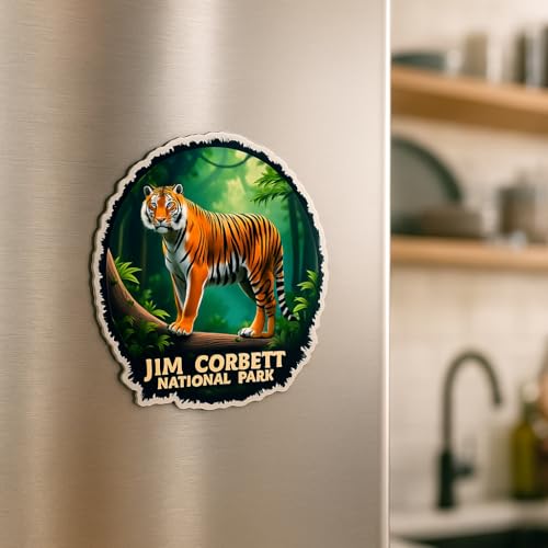 Image of Naxon Jim Corbett Theme Souvenir Wooden Fridge Magnet for Refrigerator - Printed Fridge Magnet for Kitchen & Home Decor | Perfect Souvenir Gift | Size 3x3 in | Pack of 1