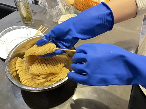Image of Natural Rubber Household Gloves - Reusable & Waterproof for Cleaning, Dishwashing, Kitchen & Bathroom Use - Comfortable Fit with Non-Slip Grip - Durable & Long-Lasting (Blue, 15 Pair)