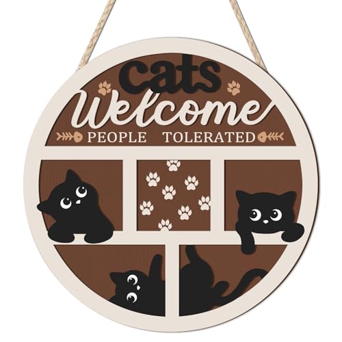 LHIUEM 3D Funny Black Cat Welcome Door Sign,Cats Welcome People