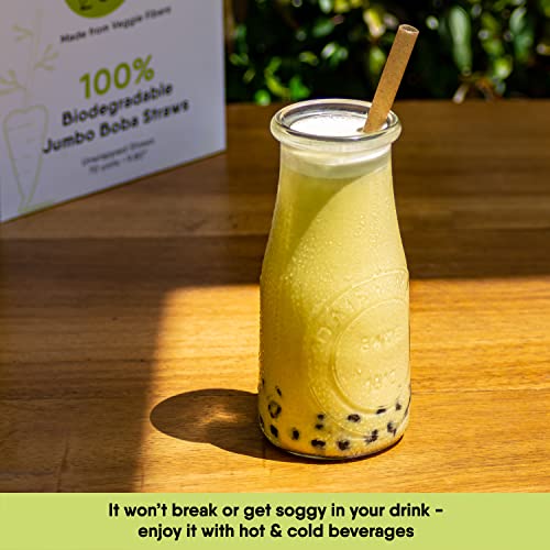 Image of The Veggie Straws - 70 PCS of 9.80 Inches Unwrapped Biodegradable Jumbo Boba Straws - Made of Vegetable Fibers, Best Environment Friendly Drinking Straws for Hot and Cold Beverages