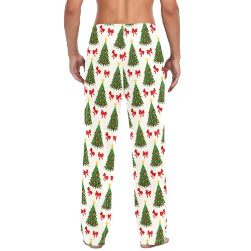 Christmas Trees and Bows Men's Pajamas Pants Cotton Sleep Bottoms Pants Lounge Sleepwear - S3