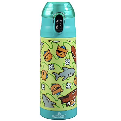 Octonauts Above & Beyond Stainless Steel 13 oz Reusable Water Bottle for Kids, Teal- Double Wall Insulated, Spill Proof Lid w/Built-in Straw-Keep Liquids Hot or Cold For Hours-Fits Most Lunch Bags