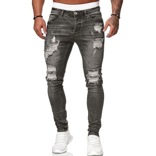 Ripped Skinny Jeans Men Casual Distressed Stretch Slim Fit Jeans Trendy Cut Off Destroyed Denim Pants with Pockets3