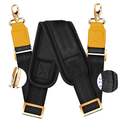 Image of ZINZ 60 inch Universal Strap with Ultra-thick Fixed Breathable Pad - Adjustable Heavy-duty Shoulder Strap for Laptop, Crossbody Luggage, Gym Bag, Camera Bag and More - Black, Yellow