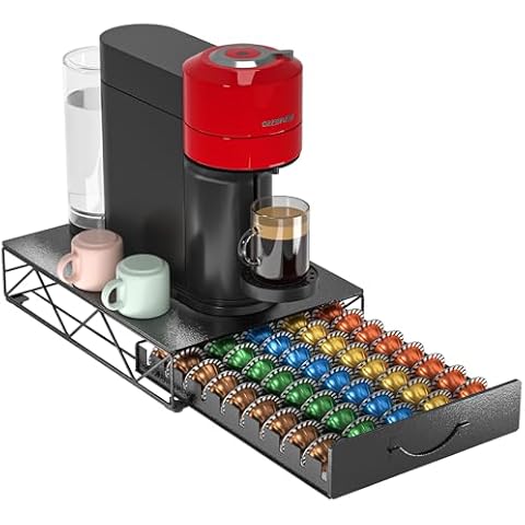 HFHOME Coffee Pod Holder Compatible with 50 VertuoLine, Coffee Capsules Drawer for 40 K Cup, Metal Pod Storage Drawer Organizer for Vertuo Capsules for Home Office Counter Cover