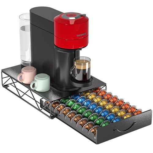 HFHOME Soporte para cápsulas de café compatible con 50 VertuoLine, cajón de cápsulas de café para taza de 40 K, organizador de cajones de almacenamiento de cápsulas de metal para cápsulas Vertuo para