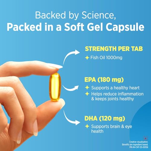 Image of Centrum Omega 3 Fish Oil Capsules 1000mg Supplements | Omega 3 with 180mg EPA, 120mg DHA for Hair and Skin Health, Joint Health, Brain Health | No Fishy Aftertaste - 60 Capsules