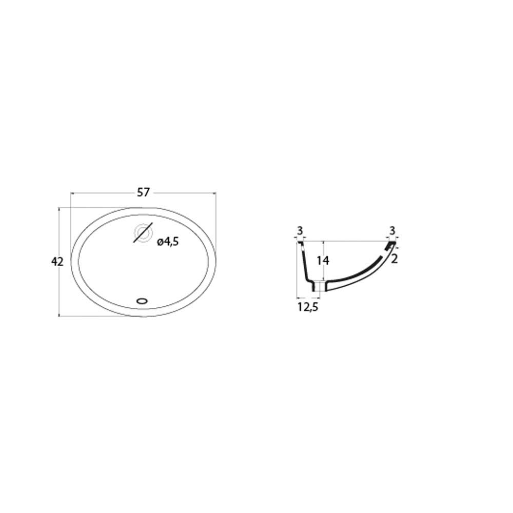 Lavabo bajo encimera sin agujero grifo 57 x 42 cm – LT74