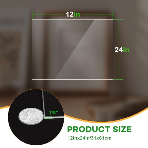 Image of 2 Pack Plexiglass Sheets 1 /8 Inch Thick, 12 inchX24 inch Plexi Glass Panel | Plastic Sheet for Crafts,Signs, Display Cases, Sneeze Guard, Cut with Engraver,Power Saw or Hand Tools