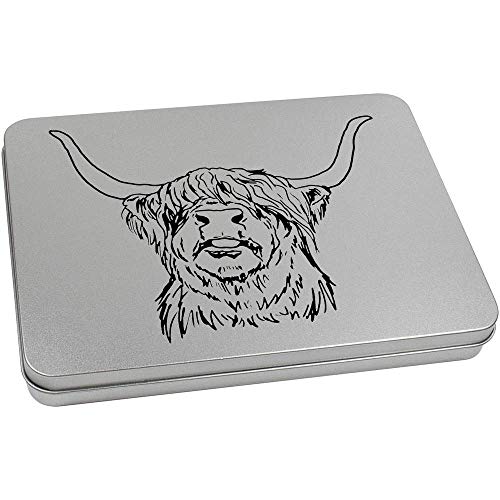 Azeeda 220mm 'Highland Cow Head' Metal Hinged Tin/Storage Box (TT00131143)