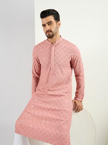 Image of Men's Solid Embroidered Long Straight Kurta | Men's Kurta | Embroidered Chikankari Kurta for Men | Straight Fit Kurta for Men