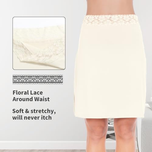 Image of Half Slips for Under Dress Women Underskirt Dress Extender Lace Trim Knee Length