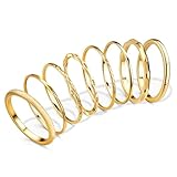 YADOCA 8Pcs 1MM 2MM Stainless Steel Rings for Women Men Minimalist Fashion Dainty Plain Thin Knuckle Stacking Midi Thumb Rings Stackable Statement Band Rings Set Gold Tone Size 12