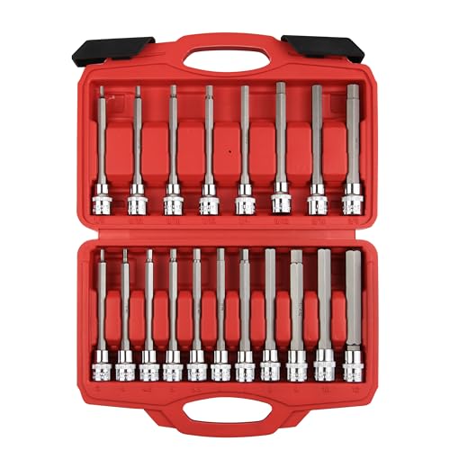 Image of YIYITOOLS 19pcs Extra Long Hex Bit Socket Set, 3 /8 Inch Drive Allen Hex Bit Socket Set, S2 Alloy Steel, SAE (1 /8 Inch - 3 /8 Inch) and Metric (3-12mm),Heavy Duty Cr-V Sockets Set