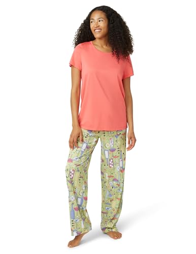 Image of HUE Women's Sleep and Lounge Pajama Separates, Late Summer & Fall Collection, Calypso Coral - Short Sleeve Scoop Neck Tee, X-Large