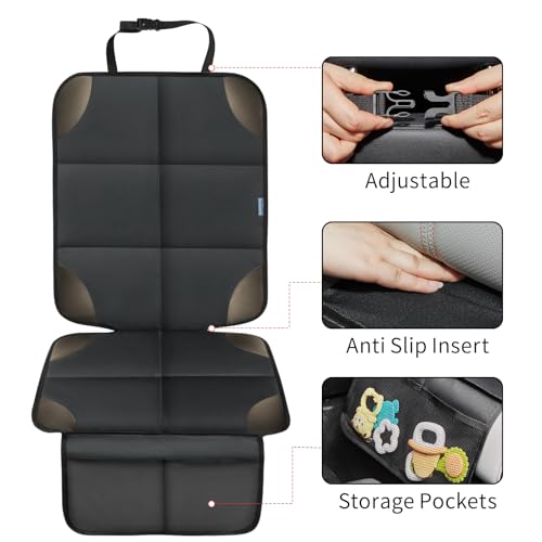 Psumuabrre Car Seat Protector for Child Carseat, 1 Pack Protect Car Seats Cover for Baby with Thickest Padding and Non-Slip Padded Backing Mesh Pockets Kids Pets Car Back Seat Protectors(Darkgrey) by Psumuabrre - Image 5