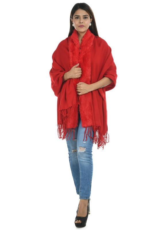 Image of Manra Women's Solid Faux Fur Border Stole Shawl Warm Wrap Cape for Winters (SC 14)