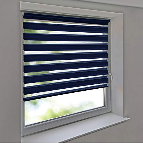 Sonnenschutz-HH - Doppelrollo Klemmfix ohne Bohren Vario Seitenzug Duorollo AUSSENMAß Breite 90 x 120 cm Höhe - dunkelblau