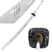 MAKOTO Hand Forged Razor Sharp 41" White Samurai Katana Sword - Square Tsuba Ancient Battle Warriors